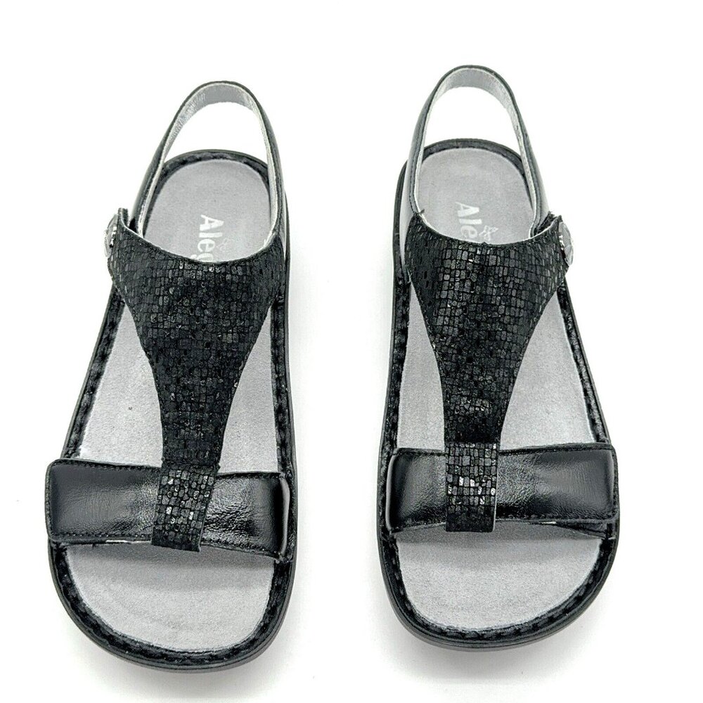 Alegria Sandals Kendra Leather T Strap Wedge Tile Me More Black Rocker US 9 EU39 - Picture 2 of 10
